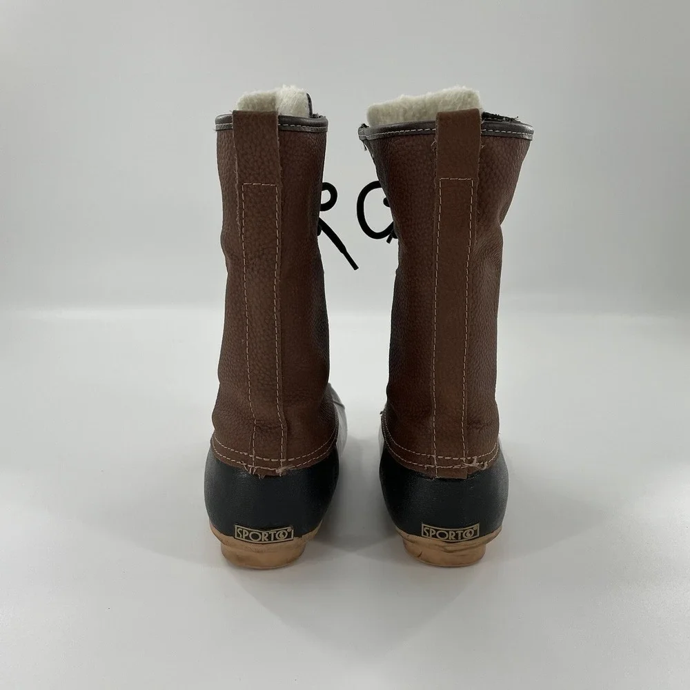 Sporto Daphne Leather Snow Duck Boot Womens 6 Black Mid Calf Black Winter‎ Laces